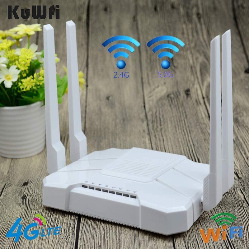 KuWFi AC1200Mbps 4G LTE WiFi Router 5GHz Gigabit Dual Band Wireless Internet Smart OpenWRT WiFi Routers with SIM Card Slot for Home/Office Work with .