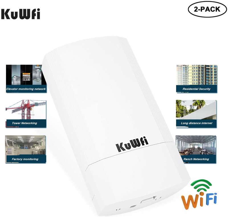 KuWFi 2-Pack Wireless Long Range WiFi Bridge 5.8G 900Mbps Point to Point Access Point Indoor/Outdoor AP CPE Kit Supports 2-3KM Anti-Interference for P