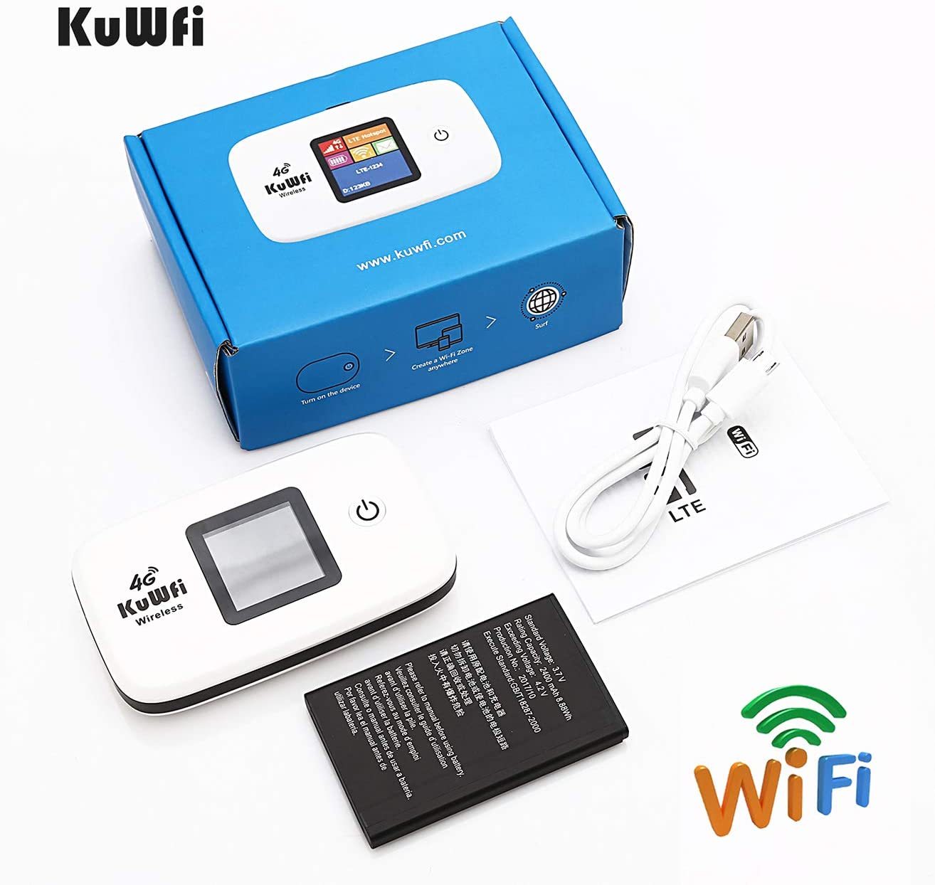 KuWFi 4G LTE Mobile WiFi Hotspot Unlocked Wireless Internet Router Devices with SIM Card Slot for Travel support 10users