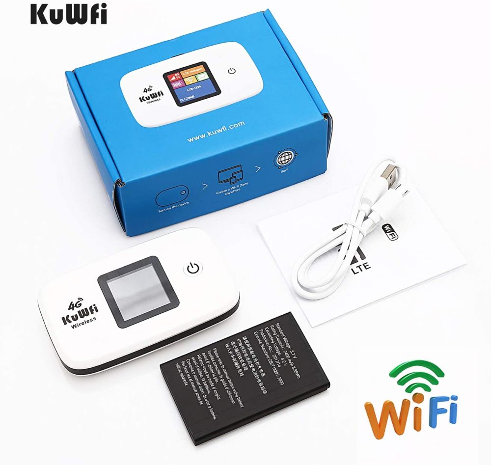 KuWFi 4G LTE Mobile WiFi Hotspot Unlocked Wireless Internet Router Devices with SIM Card Slot for Travel support 10users