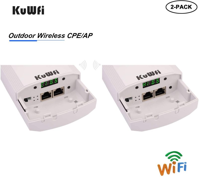 KuWFi 2-Pack Wireless Long Range WiFi Bridge 5.8G 900Mbps Point to Point Access Point Indoor/Outdoor AP CPE Kit Supports 2-3KM Anti-Interference for P