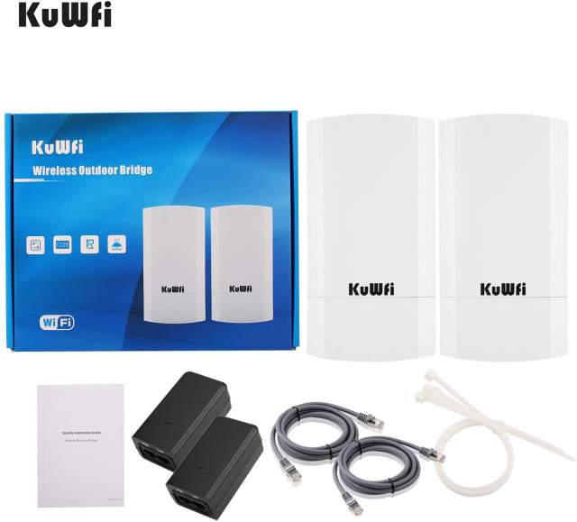 KuWFi 2-Pack Wireless Long Range WiFi Bridge 5.8G 900Mbps Point to Point Access Point Indoor/Outdoor AP CPE Kit Supports 2-3KM Anti-Interference for P
