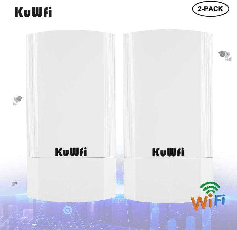 KuWFi 2-Pack Wireless Long Range WiFi Bridge 5.8G 900Mbps Point to Point Access Point Indoor/Outdoor AP CPE Kit Supports 2-3KM Anti-Interference for P