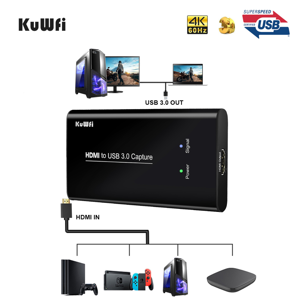 KuWFi HD Video Capture Device Card HDMI to USB3.0 HD Video Converters Game Streaming Live Stream Broadcast 1080P for Laptop/PS4/Swi/Xbox
