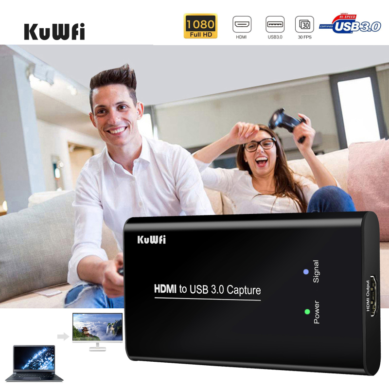 KuWFi HD Video Capture Device Card HDMI to USB3.0 HD Video Converters Game Streaming Live Stream Broadcast 1080P for Laptop/PS4/Swi/Xbox