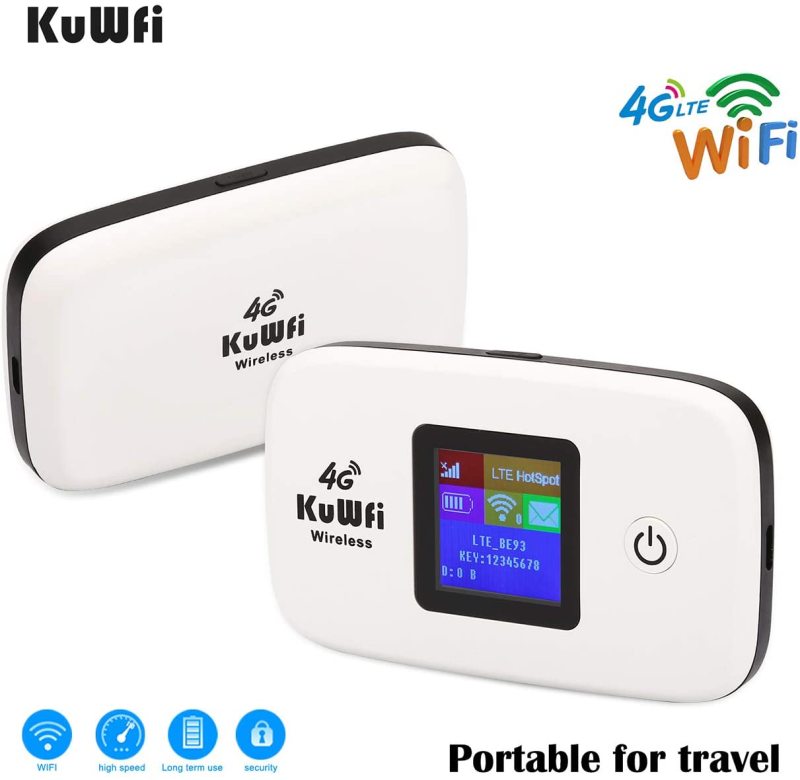 KuWFi 4G LTE Mobile WiFi Hotspot Unlocked Wireless Internet Router Devices with SIM Card Slot for Travel support 10users