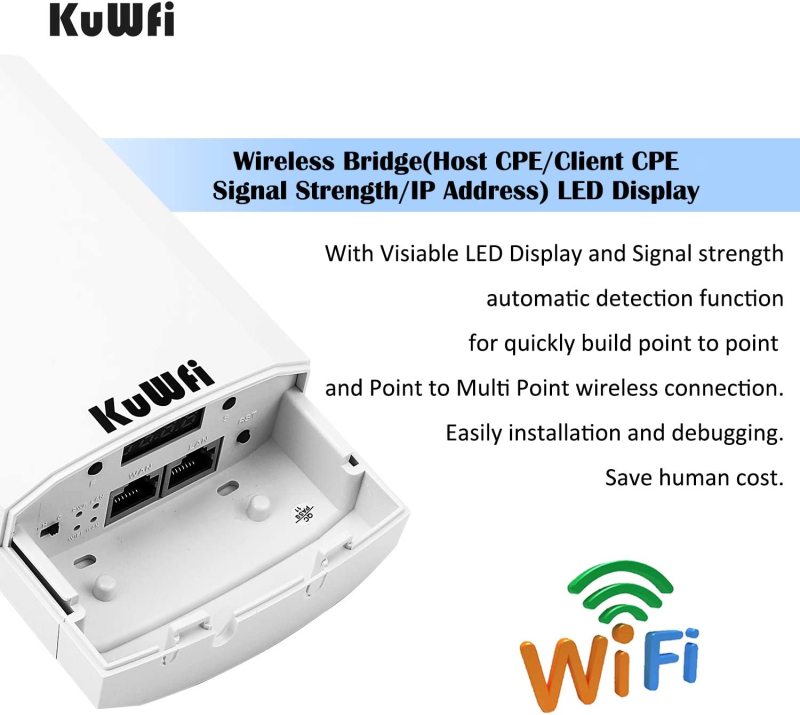 KuWFi 2-Pack 300Mbps Wireless Outdoor CPE Kit Point-to-Point Wireless Access Point 2.4G WiFi Bridge Supports 1KM Transmission Distance Solution for PT