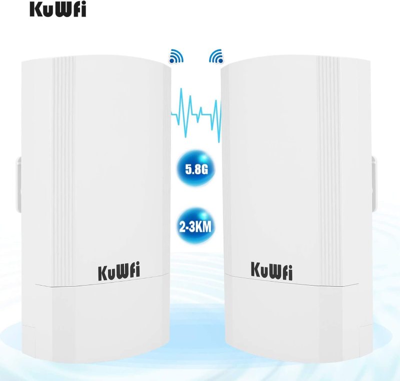 KuWFi 2-Pack Wireless Long Range WiFi Bridge 5.8G 900Mbps Point to Point Access Point Indoor/Outdoor AP CPE Kit Supports 2-3KM Anti-Interference for P