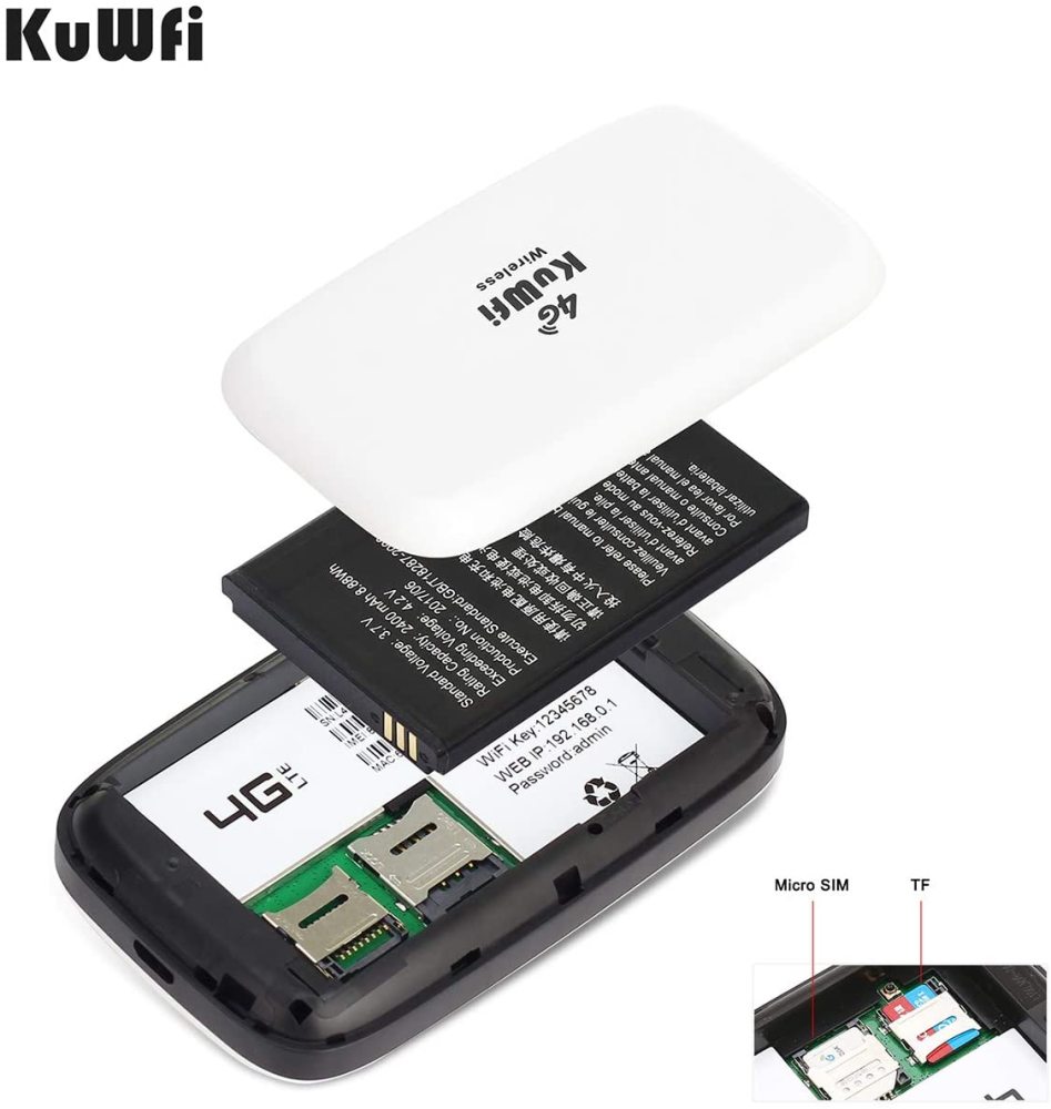 KuWFi 4G LTE Mobile WiFi Hotspot Unlocked Wireless Internet Router Devices with SIM Card Slot for Travel support 10users