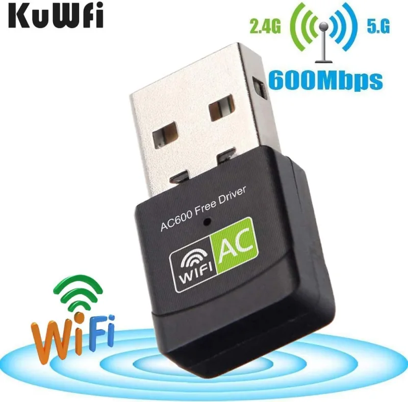 KuWFi Free Driver Wireless USB WiFi Adapter 600Mbps Wireless Mini USB WiFi Adapter Network LAN Card Hotspot Dongle Receiver 2.4G 5G Dual Band