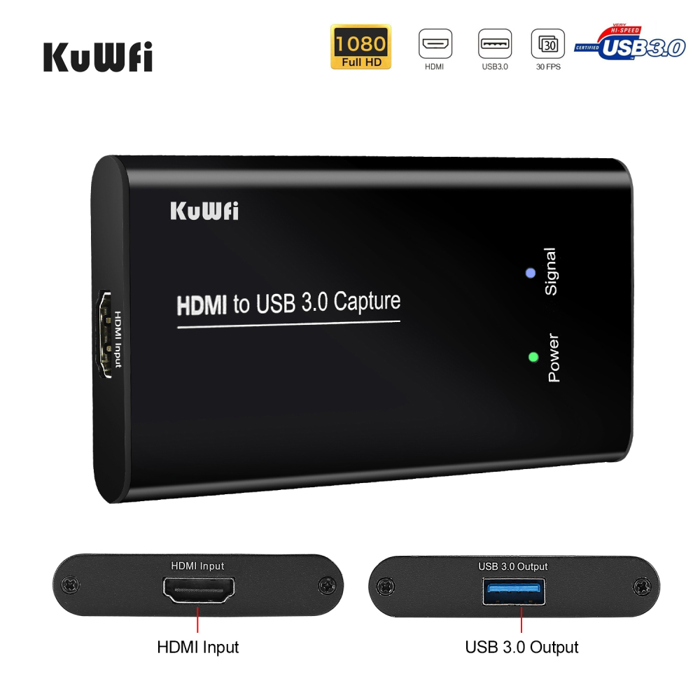 KuWFi HD Video Capture Device Card HDMI to USB3.0 HD Video Converters Game Streaming Live Stream Broadcast 1080P for Laptop/PS4/Swi/Xbox