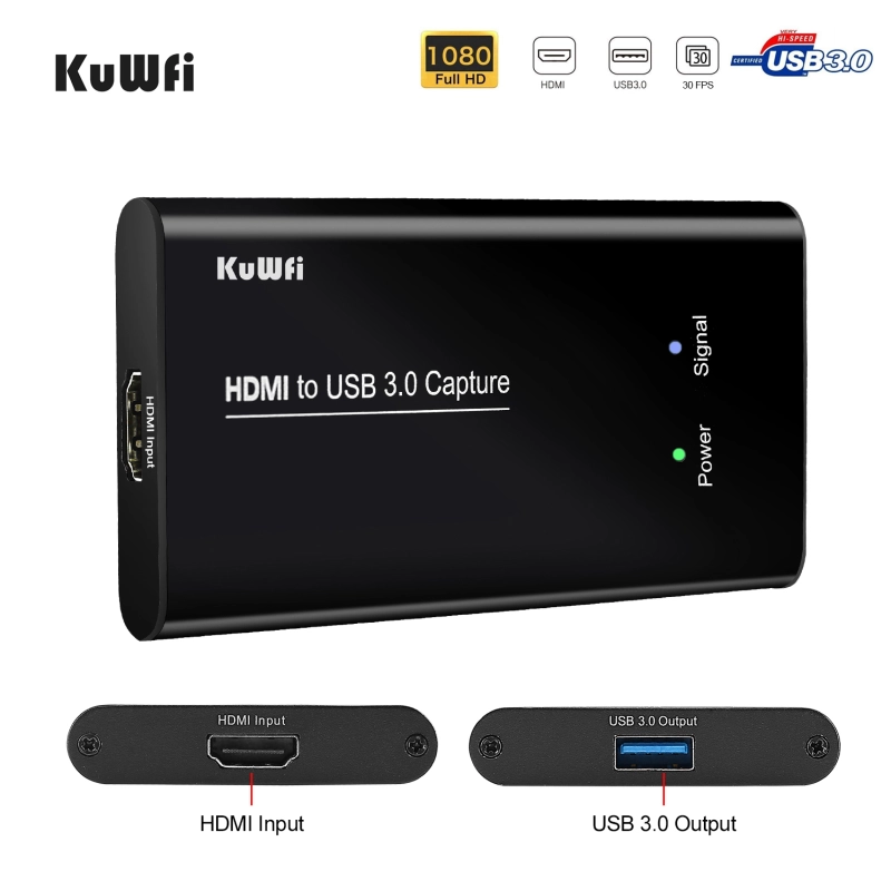 KuWFi HD Video Capture Device Card HDMI to USB3.0 HD Video Converters Game Streaming Live Stream Broadcast 1080P for Laptop/PS4/Swi/Xbox