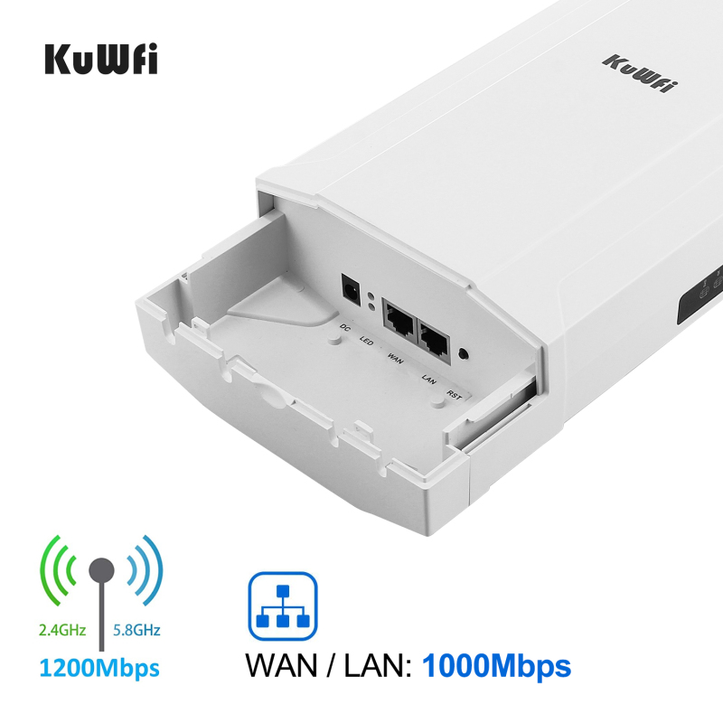 KuWFi 2-Pack Outdoor 5KM Point to Point Wireless Bridge High Power Wireless Access Point 11AC 1200Mbps 2.4&5.8G Extender WiFi Repeater for IP Camera