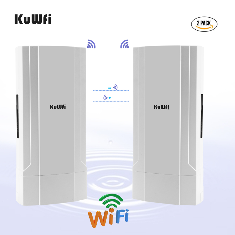 KuWFi 2-Pack Outdoor 5KM Point to Point Wireless Bridge High Power Wireless Access Point 11AC 1200Mbps 2.4&5.8G Extender WiFi Repeater for IP Camera