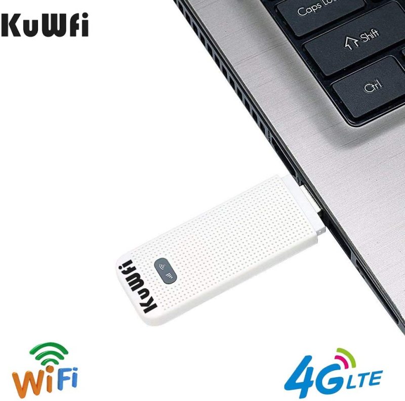 KuWFi 4G WiFi Modem LTE Mobile Hotspot USB Dongle Mini Router Support SIM Card 4G/3G +Wi-Fi Wireless Access Provide for Car or Bus (not Including SIM