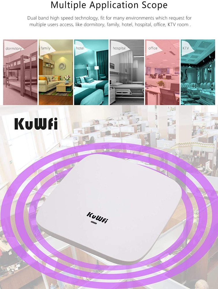 KuWFi Ceiling Mount Wireless Access Point, Dual Band Wireless Wi-Fi AP Router with 48V POE Long Range Wall Mount Ceiling Router Supply a Stable Wirele