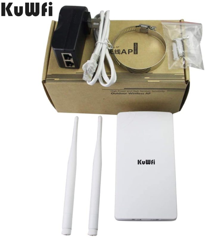 KuWFi 300Mbps Outdoor CPE Bridge Long Range WiFi Hotspot Outdoor Wireless Access Point Omnidirectional Coverage WiF Signal 48V POE