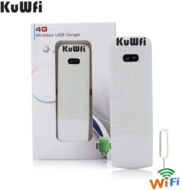 KuWFi 4G WiFi Modem LTE Mobile Hotspot USB Dongle Mini Router Support SIM Card 4G/3G +Wi-Fi Wireless Access Provide for Car or Bus (not Including SIM