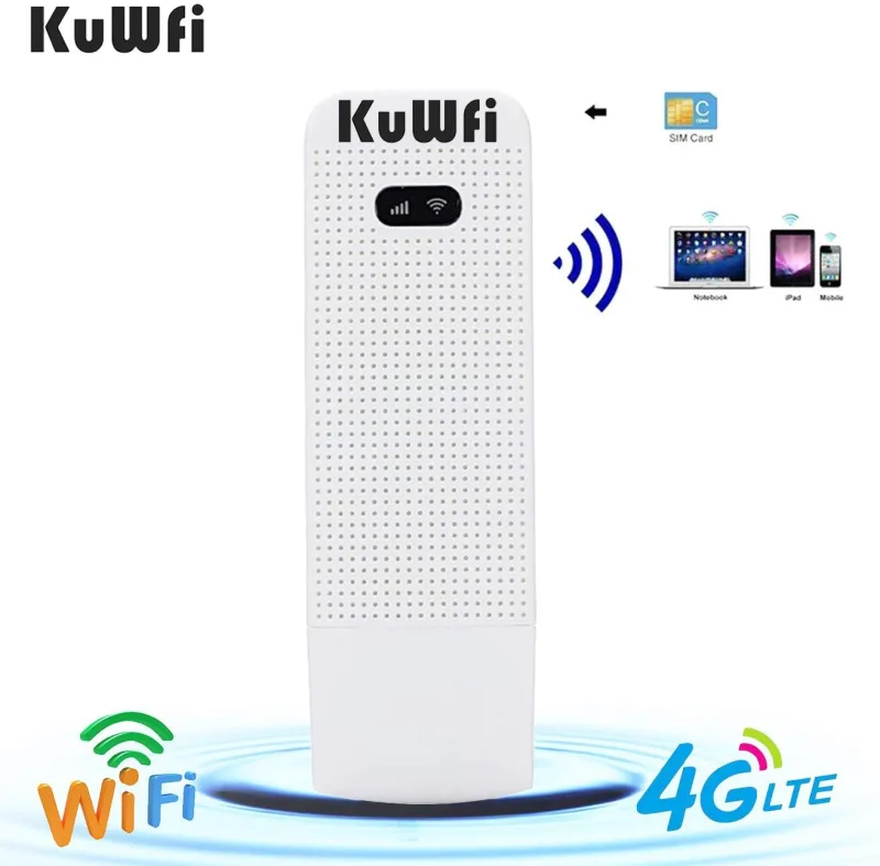 KuWFi 4G WiFi Modem LTE Mobile Hotspot USB Dongle Mini Router Support SIM Card 4G/3G +Wi-Fi Wireless Access Provide for Car or Bus (not Including SIM