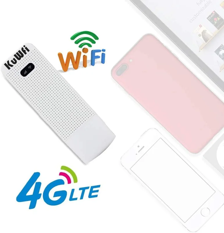 KuWFi 4G WiFi Modem LTE Mobile Hotspot USB Dongle Mini Router Support SIM Card 4G/3G +Wi-Fi Wireless Access Provide for Car or Bus (not Including SIM