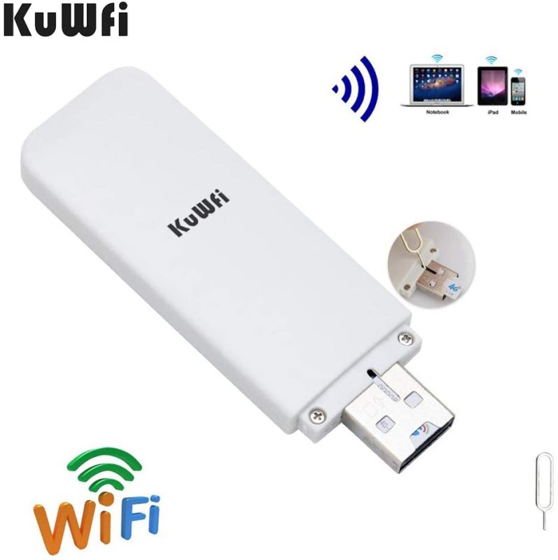 KuWFi 4G WiFi Modem LTE Mobile Hotspot USB Dongle Mini Router Support SIM Card 4G/3G +Wi-Fi Wireless Access Provide for Car or Bus (not Including SIM