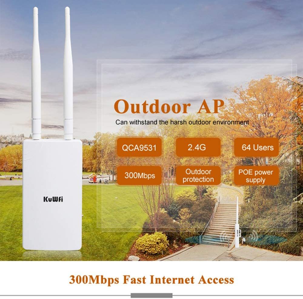 KuWFi 300Mbps Outdoor CPE Bridge Long Range WiFi Hotspot Outdoor Wireless Access Point Omnidirectional Coverage WiF Signal 48V POE