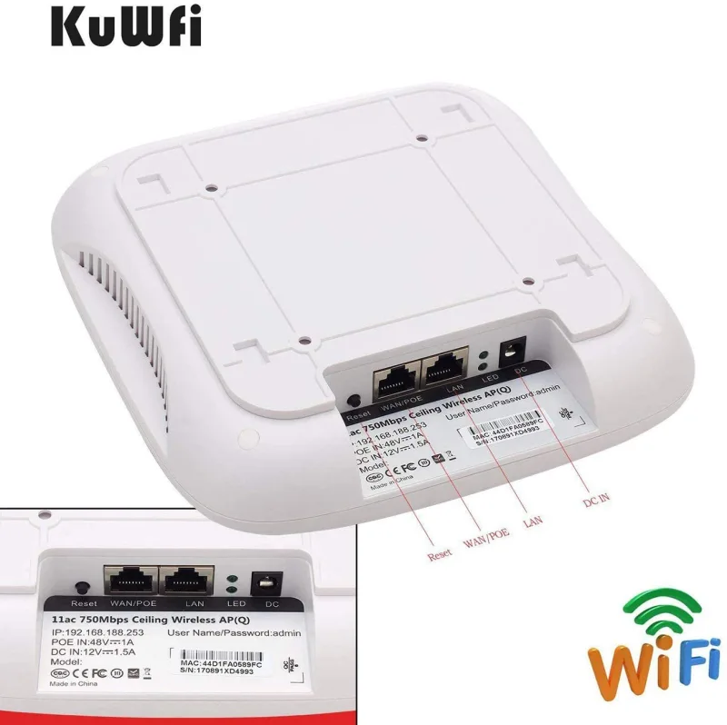 KuWFi Ceiling Mount Wireless Access Point, Dual Band Wireless Wi-Fi AP Router with 48V POE Long Range Wall Mount Ceiling Router Supply a Stable Wirele