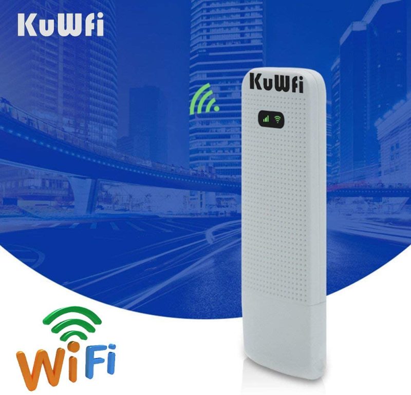 KuWFi 4G WiFi Modem LTE Mobile Hotspot USB Dongle Mini Router Support SIM Card 4G/3G +Wi-Fi Wireless Access Provide for Car or Bus (not Including SIM