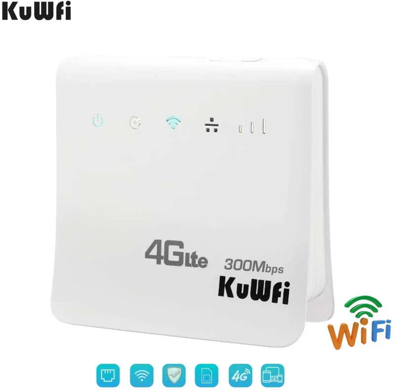 Kuwfi 300mbps router 4g lte cpe wireless router indoor wireless wifi hotspot 2.4ghz wfi with lan port sim card slot