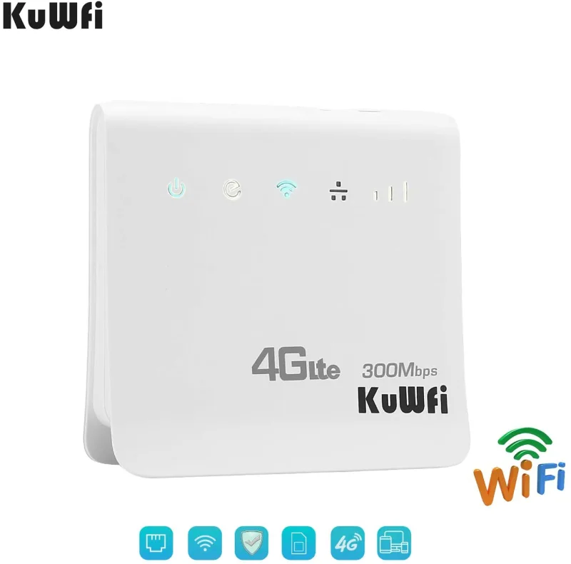 Kuwfi 300mbps router 4g lte cpe wireless router indoor wireless wifi hotspot 2.4ghz wfi with lan port sim card slot