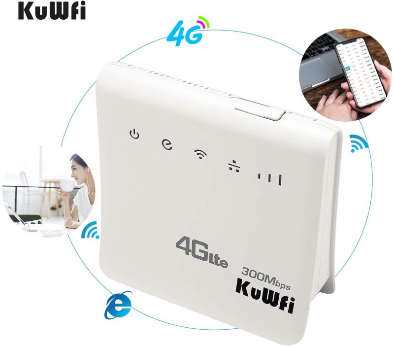 Kuwfi 300mbps router 4g lte cpe wireless router indoor wireless wifi hotspot 2.4ghz wfi with lan port sim card slot