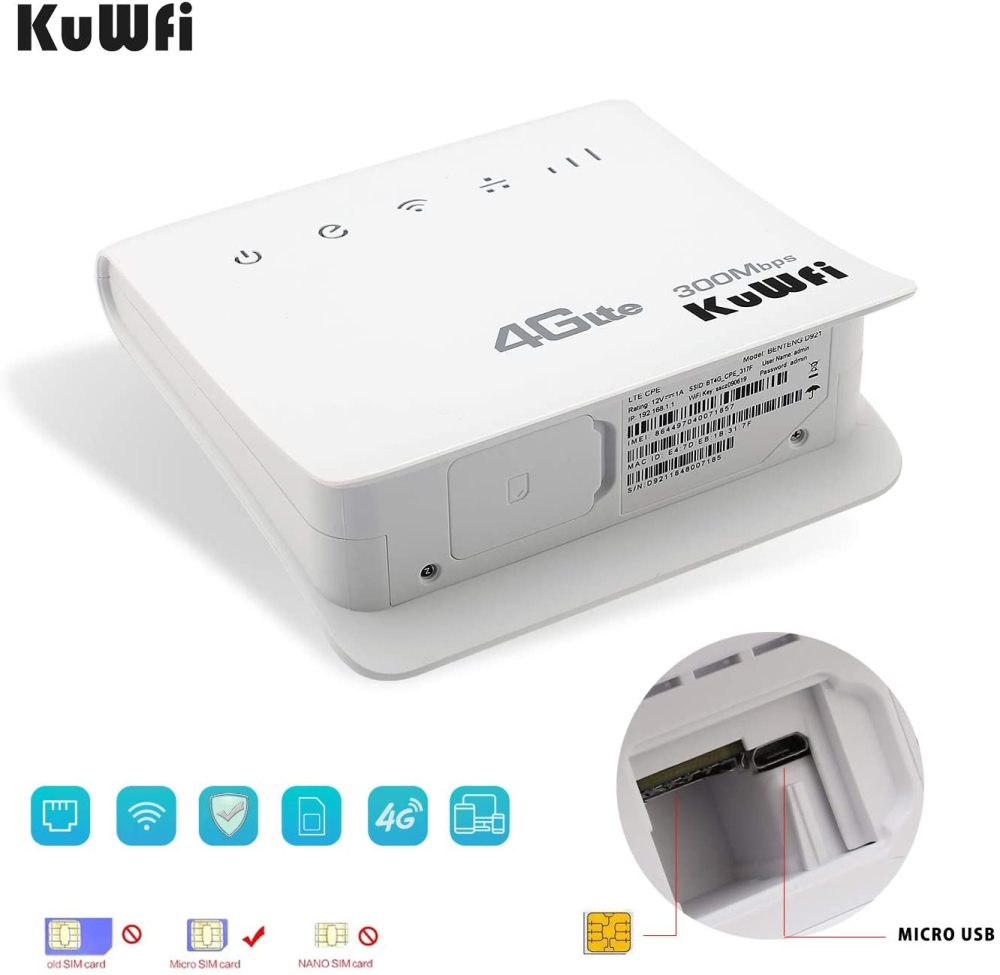 Kuwfi 300mbps router 4g lte cpe wireless router indoor wireless wifi hotspot 2.4ghz wfi with lan port sim card slot