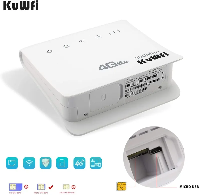 Kuwfi 300mbps router 4g lte cpe wireless router indoor wireless wifi hotspot 2.4ghz wfi with lan port sim card slot