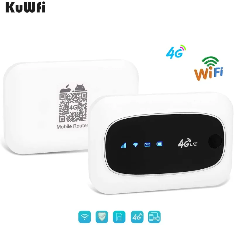 wireless router KuWFi 4G LTE Mobile WiFi Hotspot Travel Router Partner Wireless SIM Routers with SD SIM Card Slot Support LTE FDD/TDD Work for USA/CA/