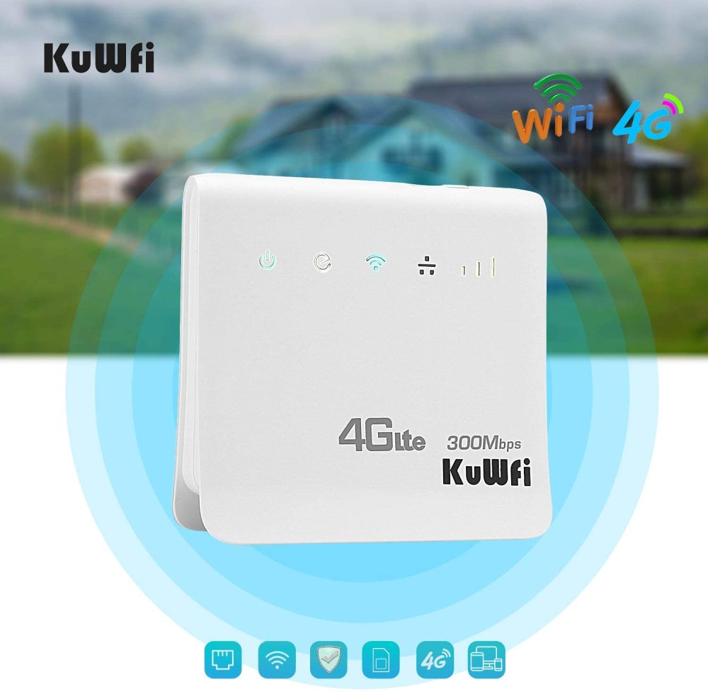 Kuwfi 300mbps router 4g lte cpe wireless router indoor wireless wifi hotspot 2.4ghz wfi with lan port sim card slot