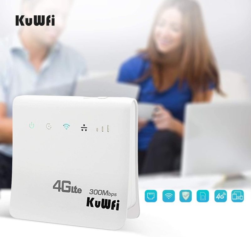 Kuwfi 300mbps router 4g lte cpe wireless router indoor wireless wifi hotspot 2.4ghz wfi with lan port sim card slot