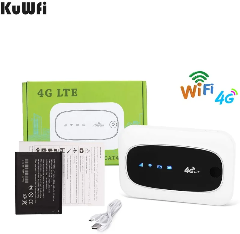 wireless router KuWFi 4G LTE Mobile WiFi Hotspot Travel Router Partner Wireless SIM Routers with SD SIM Card Slot Support LTE FDD/TDD Work for USA/CA/