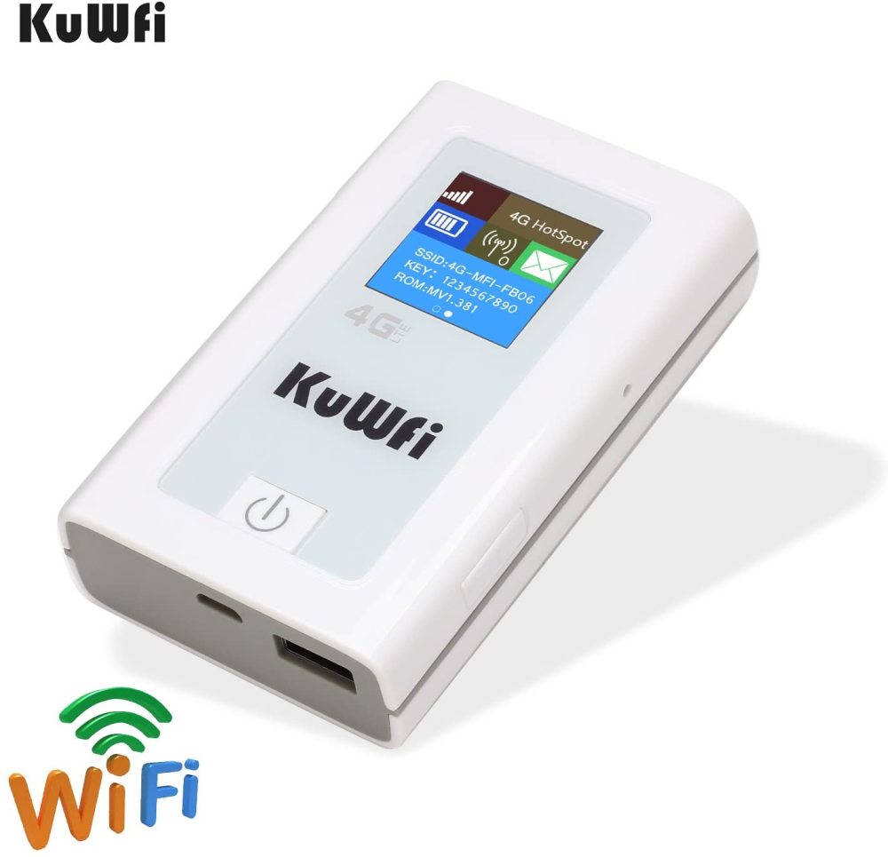 KuWFi Portable 5200mAH Power Bank 3G 4G Wireless Router 150Mbps cat4 4G Mobile WiFi Hotspot with SIM Card Slot Work with EU Asia (sim Card not Include