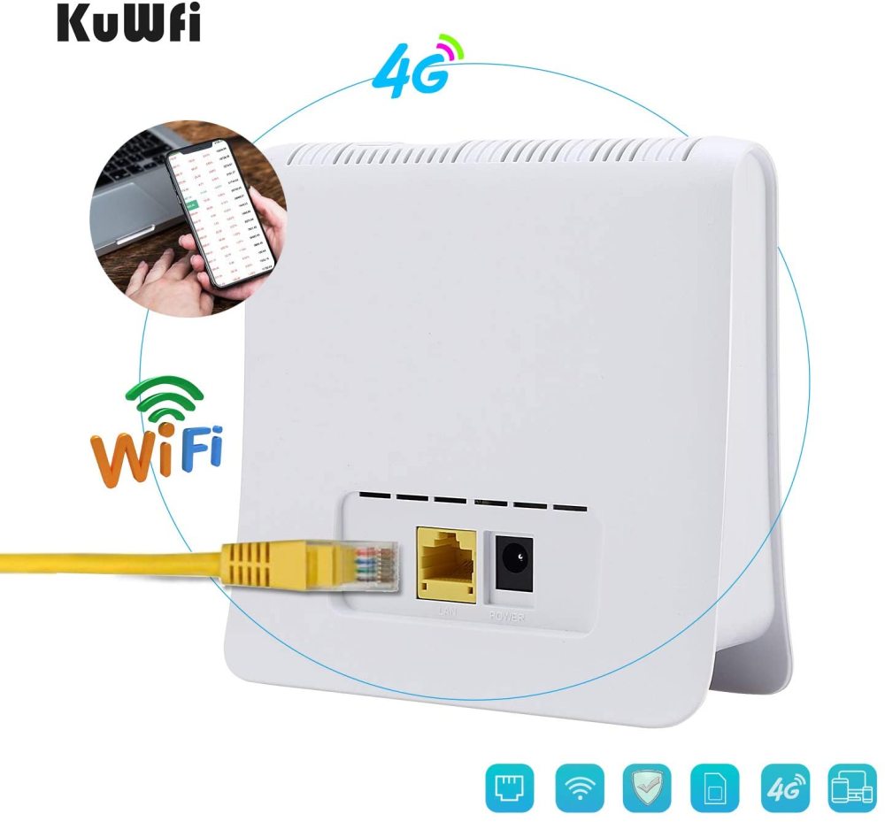 Kuwfi 300mbps router 4g lte cpe wireless router indoor wireless wifi hotspot 2.4ghz wfi with lan port sim card slot