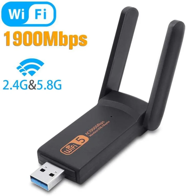 KuWFi USB3.0 WiFi Adapter 1900Mbps Dual Band 2.4Ghz + 5.8Ghz Wi-fi Dongle Computer 802.11AC Network Card with 2 Antennas Hi-Speed for business trip
