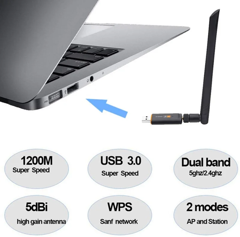 KuWFi USB WiFi Adapter 1200mbps LAN Dongle 2.4GHz 5.8GHz Wireless-AC Network Card Dual Band Antenna for Desktop MAC/Liunx OS/Windows7/8/10