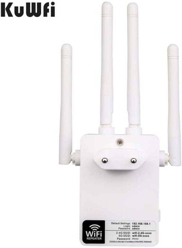 KuWFi  firmware WiFi Range Extender 1200Mbps Repeater with Ethernet Ports 2.4 &amp; 5GHz Dual Band Signal Booster for The House (US Plug)