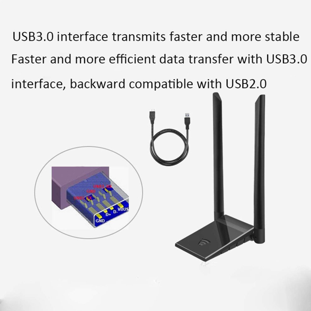 KuWFi WiFi Adapter 1200Mbps USB3.0 Cable Dual 5dBi Antenna Ethernet Dongle Support Windows XP/Vista / 7/8/10 Mac