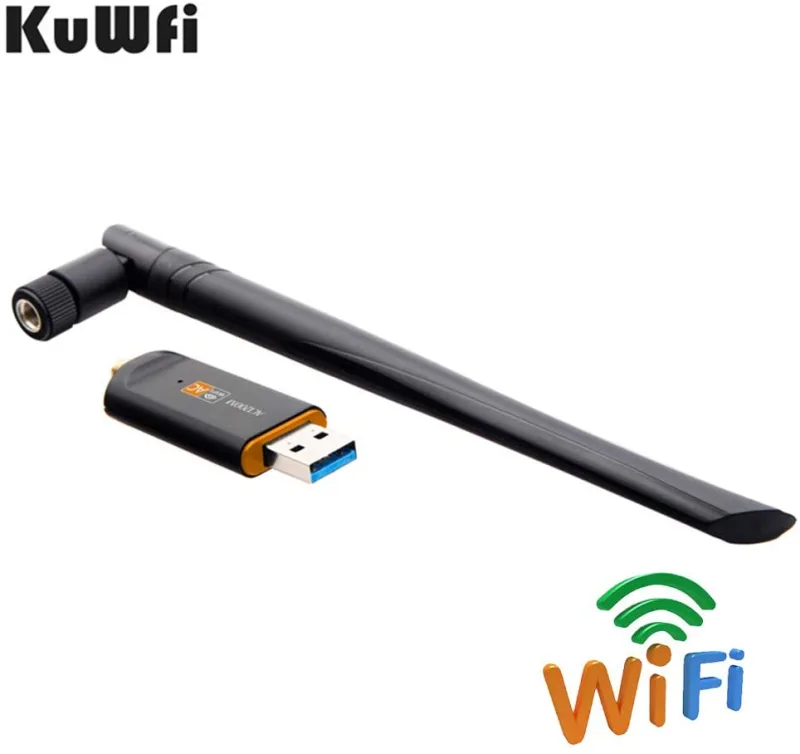 KuWFi USB WiFi Adapter 1200mbps LAN Dongle 2.4GHz 5.8GHz Wireless-AC Network Card Dual Band Antenna for Desktop MAC/Liunx OS/Windows7/8/10