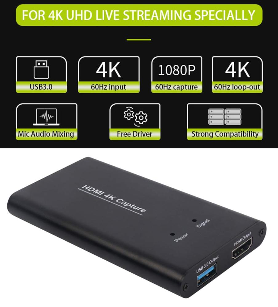 KuWFi Game Capture Card 4K HDMI to USB3.0 HD Video Converters Live Streaming Capture Device with MIC Input for Game Streaming