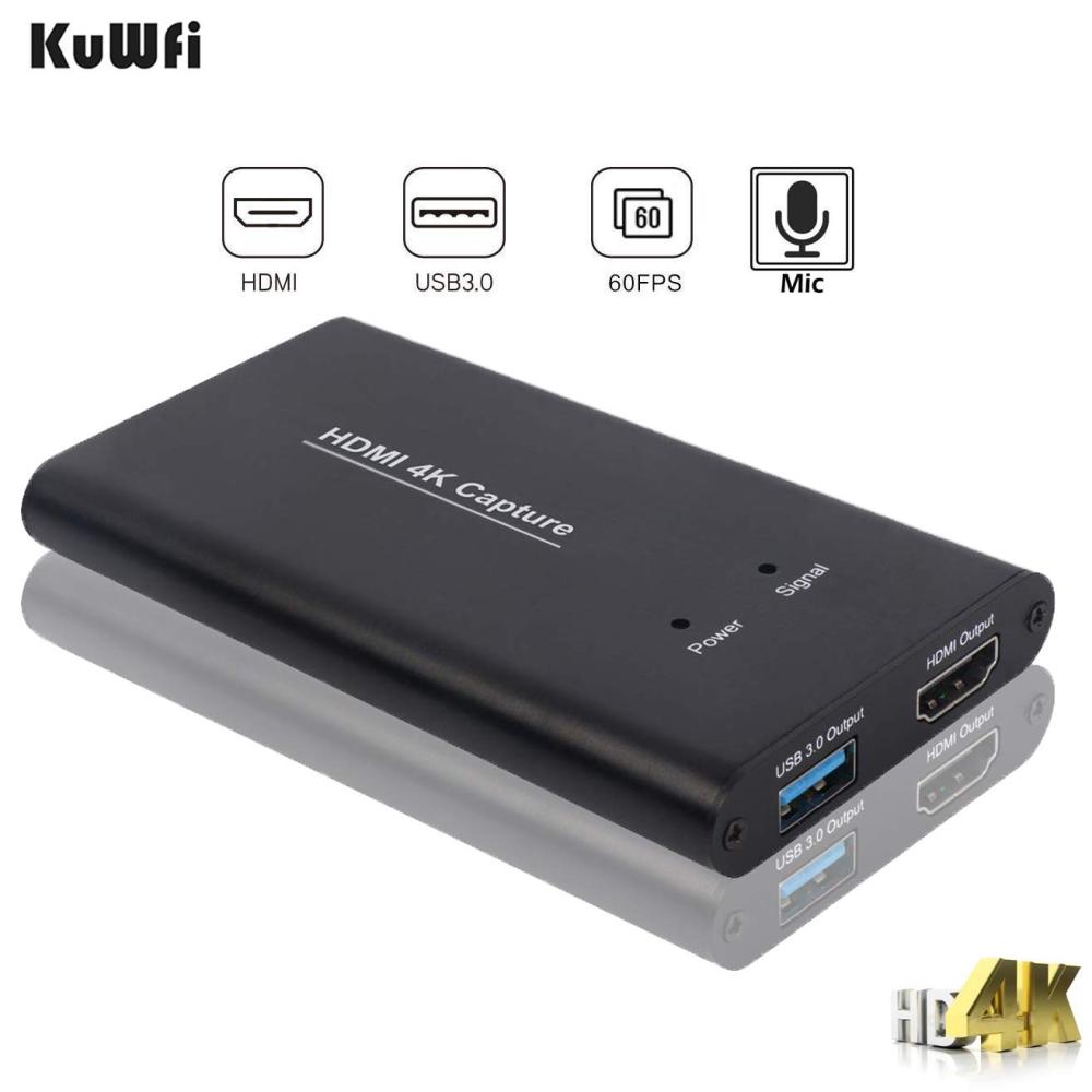 KuWFi Game Capture Card 4K HDMI to USB3.0 HD Video Converters Live Streaming Capture Device with MIC Input for Game Streaming