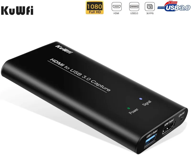 KuWFi Game Video Capture Device Card HDMI to USB3.0 HD Video Converters Game Streaming Live Stream Broadcast HD 1080P with MIC Input&amp;Live Out for PS4