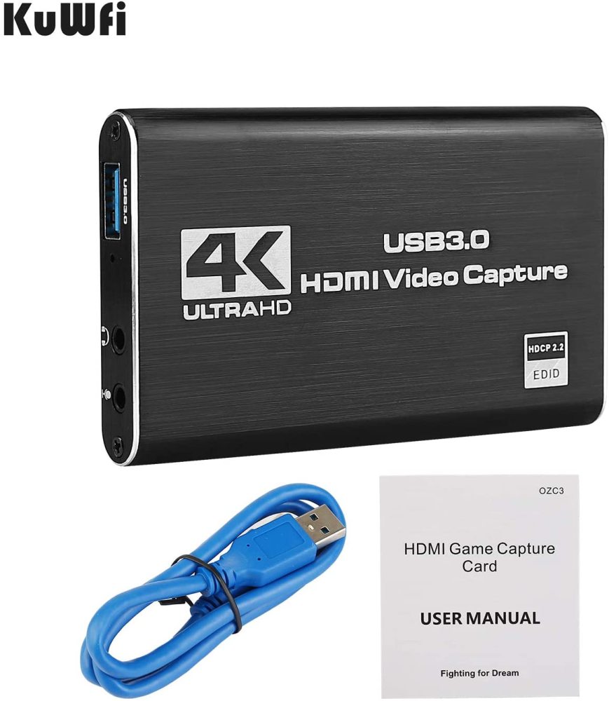 KuWFi Audio Video Capture Card HDMI to USB3.0 4K 1080P Video Recording Converter Box for Game Streaming Live Broadcasts