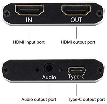 KuWFi  HDMI to Type-C/USB 3.0 Game Video Capture Card 1080P 60fps Video Recorder with HDMI Output Compatible with Windows, Linux, MacOS X