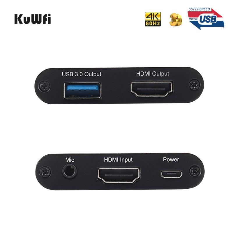 KuWFi HDMI USB Video Capture Device Card HD Video Converters Live Stream Broadcast 1080P with MIC Input Drive-Free for Live Video